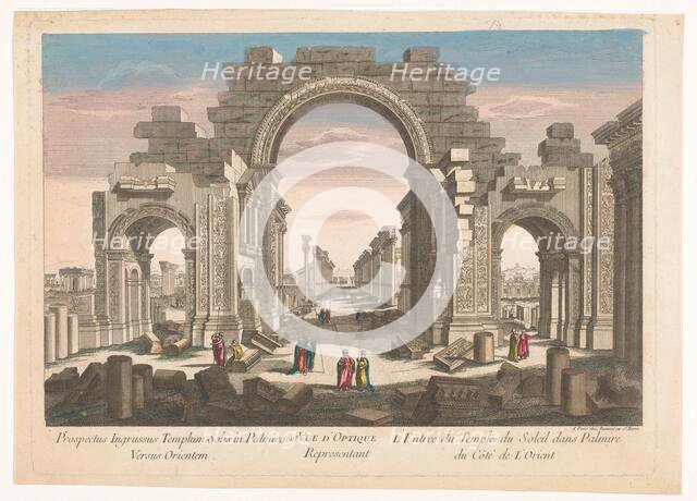 View of the ruin of the arch of the colonnade at Palmyra, seen from the east, 1745-1775. Creator: Anon.