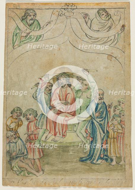 Single Leaf from a "Biblia Pauperum": Christ Carrying the Cross (verso), c. 1410. Creator: Unknown.