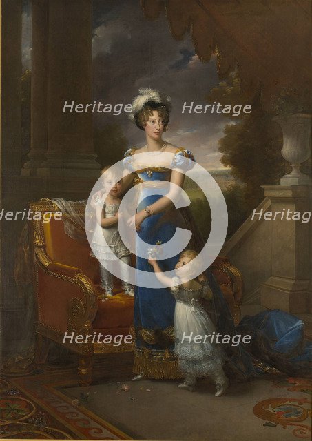 Duchesse de Berry with children Louise Marie Thérèse d'Artois and Henri d'Artois, 1822. Artist: Gérard, François Pascal Simon (1770-1837)
