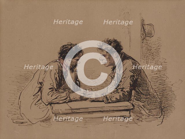 Two Men at a Table with Wine, c1859. Creator: Paul Gavarni.