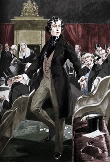 Disraeli's first speech in the House of Commons, 19th century (c1905). Artist: Unknown.
