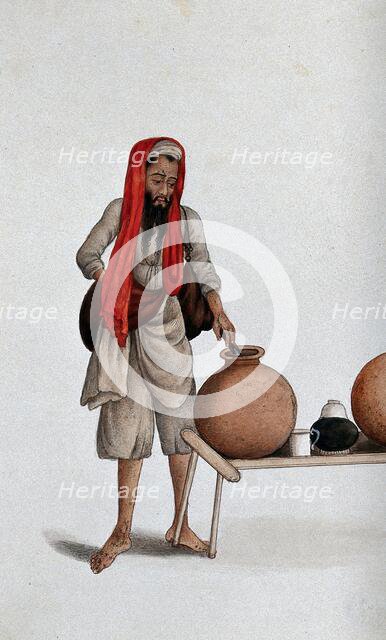 Delhi: a bheestie, a servant who draws and carries water, (between 1800 and 1899?). Creator: Unknown.