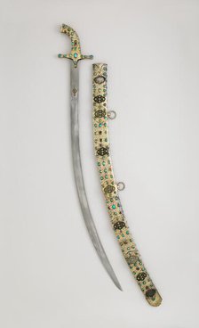 Scimitar with Scabbard, Hilt and scabbard, Turkish; Blade, Iranian, late 16th-17th century. Creator: Unknown.