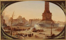 Place de la Bastille and barricade at the entrance to Faubourg Saint-Antoine, June 25, 1848. Creator: Jean Jacques Champin.