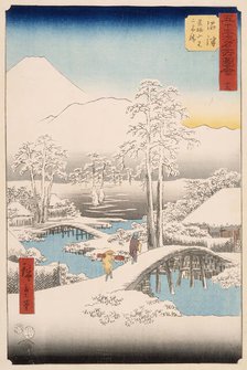 Mt. Fuji and Mt. Ashigara from Numazu in Clear Weather After a Snowfall, Published in 1855. Creator: Ando Hiroshige.