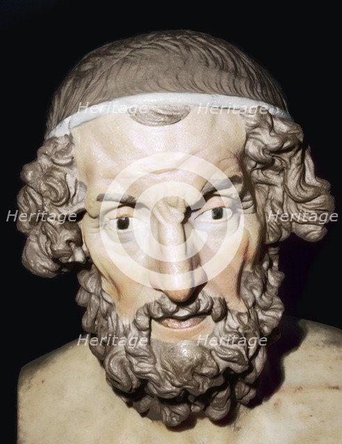 Marble portrait bust of Homer, Roman, from Baiae, Campania, Italy, 1st-2nd century.  Artist: Unknown.