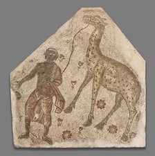 Mosaic Fragment with Man Leading a Giraffe, 5th century. Creator: Unknown.