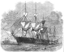 The Russian corvette Bogatir and frigate Osliaba off Gravesend, 1861. Creator: Edwin Weedon.