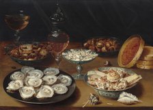 Dishes with Oysters, Fruit, and Wine, c. 1620/1625. Creator: Osias Beert the Elder.