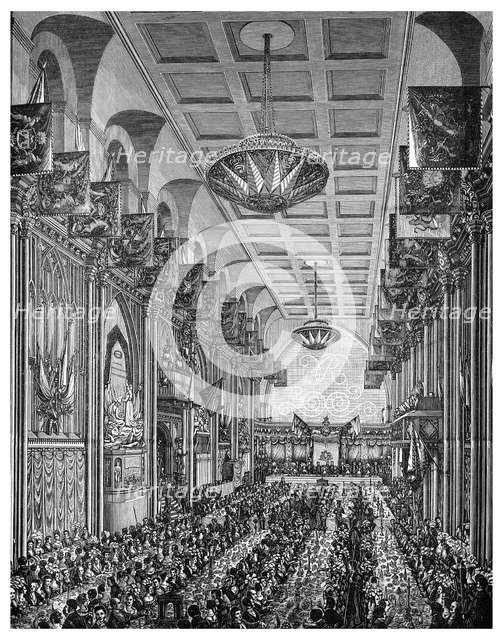 Banquet in the Great Hall for Queen Victoria, Guildhall, City of London, November 1837 (1886). Artist: Unknown