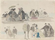 Ladies and Gentlemen on the Beach, in Two Registers, c. 1865. Creator: Eugene Louis Boudin.