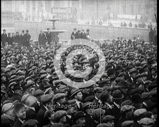 Crowds Gathering in Trafalgar Square, London, During a Demonstration About Unemployment, 1922. Creator: British Pathe Ltd.