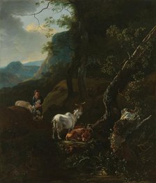 A Sherpherdess with Animals in a Mountainous Landscape, 1649-1673. Creator: Adam Pynacker.