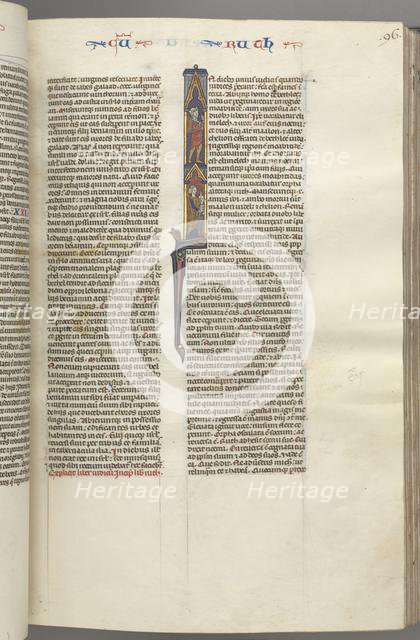 Fol. 96r, Ruth, Historiated Initial I with Elimilech and Naomi., c. 1275-1300. Creator: Unknown.