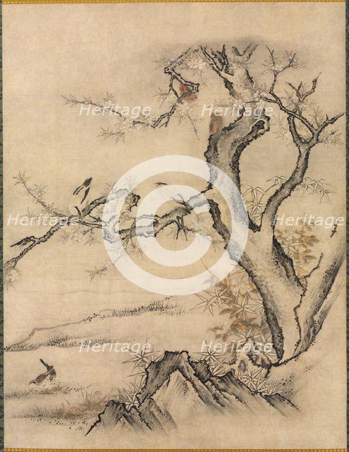 Flowers and Birds in a Spring Landscape, 1500s. Creator: Kano Motonobu (Japanese, c. 1476-1559), attributed to.