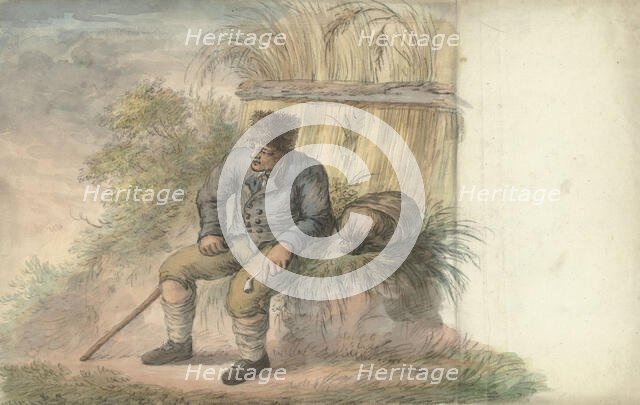 Sitting man with pipe on the side of the road, 1700-1800. Creator: Anon.
