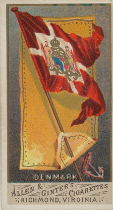 Denmark, from Flags of All Nations, Series 1 (N9) for Allen & Ginter Cigarettes Brands, 1887. Creator: Allen & Ginter.