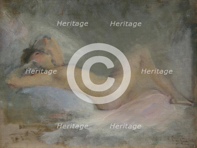 Symphony on Gray (Reclining Nude on Gray), 1903. Creator: Boldini, Giovanni (1842-1931).