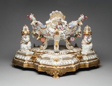 Centerpiece and Stand with Pair of Sugar Casters, Meissen, 1737. Creator: Meissen Porcelain.