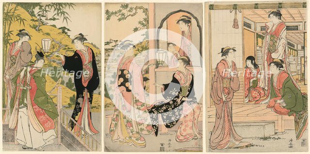 A Modern Version of Ushiwakamaru Serenading Princess Joruri, c. 1785. Creator: Torii Kiyonaga.