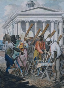 Black Sawyers Working in front of the Bank of Pennsylvania, Philadelphia, 1811-ca. 1813. Creator: Attributed to John Lewis Krimmel (1786-1821).