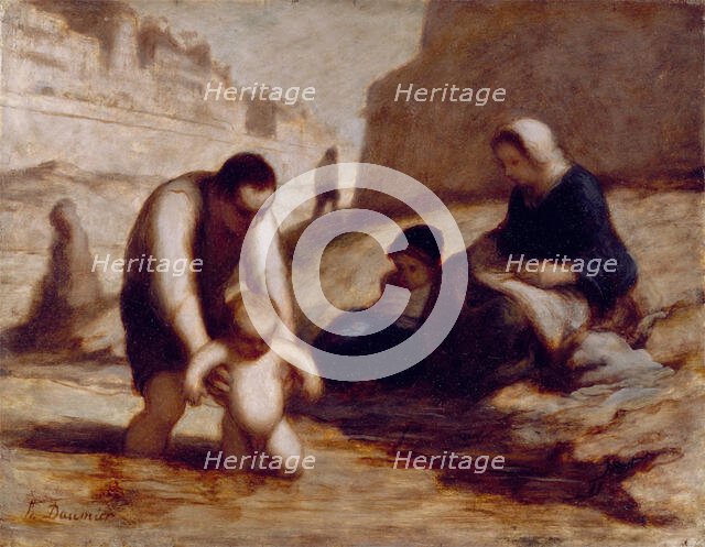 The First Bath, c1840-1878. Creator: Honore Daumier.