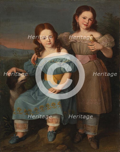 Portrait of two girls in a landscape, 1831. Creator: Esquivel, Antonio María (1806-1857).