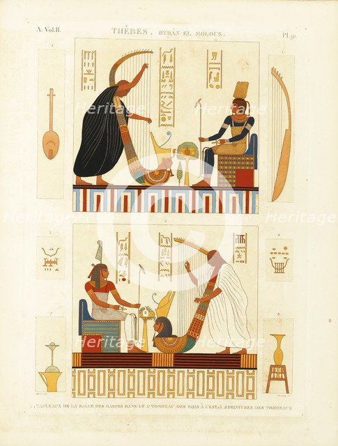 Paintings of two harpers in the tomb of Pharaoh Ramesses III in the Valley of the Kings. From The D Artist: Dutertre, André (1753-1842)