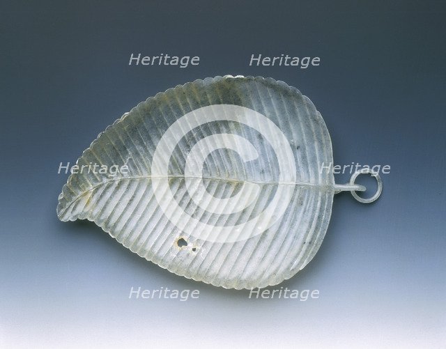 Jade leaf tray with weevil holes, Qing dynasty, China, late 18th-early 19th century. Artist: Unknown