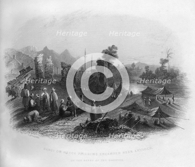 Hadgi (Mecca pilgrims) encamped near Antioch, on the banks of the Orontes, Turkey, 1841.Artist: Henry Adlard