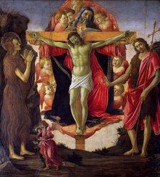 The Holy Trinity with Saints John the Baptist, Mary Magdalen, Tobias and Raphael, 1491-1493. Creator: Botticelli, Sandro (1445-1510).