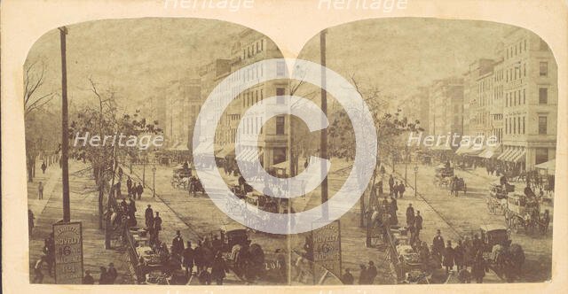 Broadway with horse-drawn carriages, ca. 1860s. Creator: Edward Anthony.