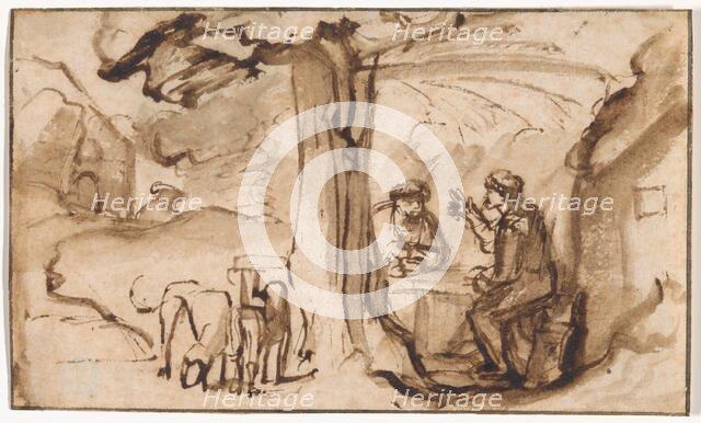 Jacob and Esau (recto); Head of a Young Woman Asleep (verso), 1647/78. Creator: Samuel van Hoogstraten.