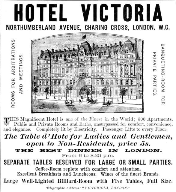 Advertisement for the Hotel Victoria, 1890. Creator: Unknown.