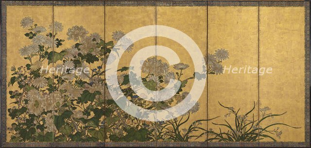 Flowers: chrysanthemums, peonies, etc, Edo period, 18th-19th century. Creator: Unknown.