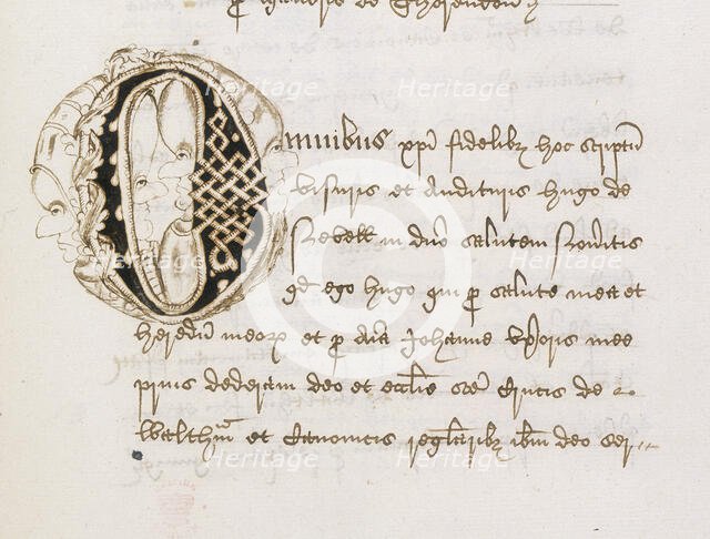 Initial from a register of deeds, early 16th-century. Creator: Unknown.