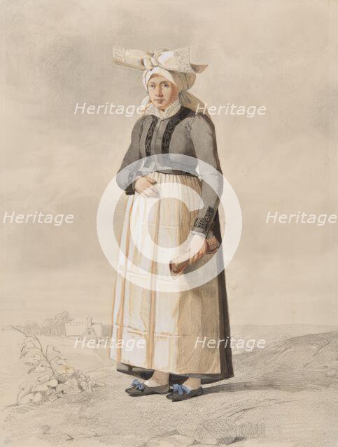 Woman in costume, standing full-length with a landscape in the background.  Creator: Otto Wallgren.