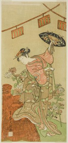 The Actor Iwai Hanshiro IV as Otatsu-gitsune in the Play Nue no Mori Ichiyo no Mato..., c 1770. Creator: Ippitsusai Buncho.