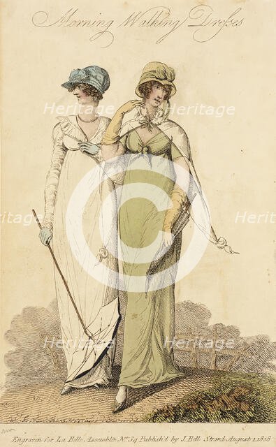 Fashion Plate (Morning Walking Dresses), 1808. Creator: John Bell.