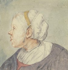 Woman's head with a small cap. Creator: Cornelis Dusart.