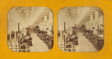 Interior of an unidentified exposition displaying machinery, about 1865. Creator: Unknown.