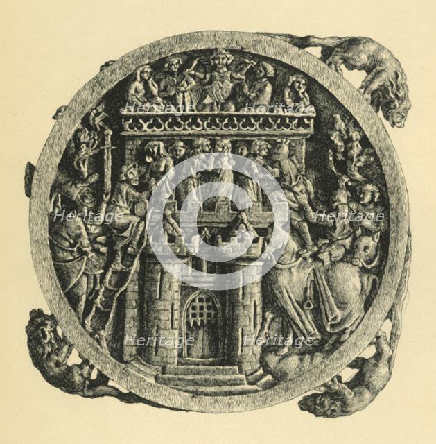 Ivory mirror case depicting the Storming of the Castle of Love, early-mid 14th century, (1881). Creator: W Wise.