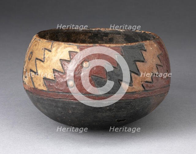 Bowl with Thickly-Painted Polychrome Zigzag Motif, 650/150 B.C. Creator: Unknown.