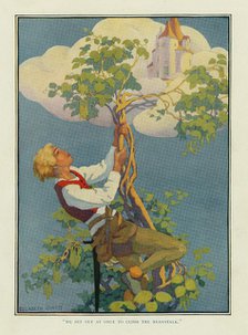 He Set out at once to climb the beanstalk, from Stoke's Wonder Book of Fairy Tales, pub. 1917. Creator: Elizabeth Curtis.