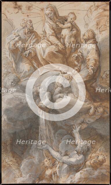 The Virgin and Saint Joseph with Saint Anthony of Padua Seated in the Heavens..., 1690/1710. Creator: Pietro da Pietri.