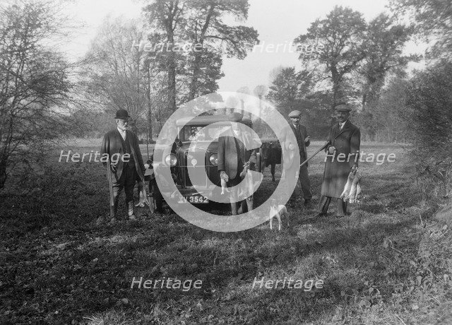 Shooting party with a 1928 Talbot 14/45. Artist: Bill Brunell.