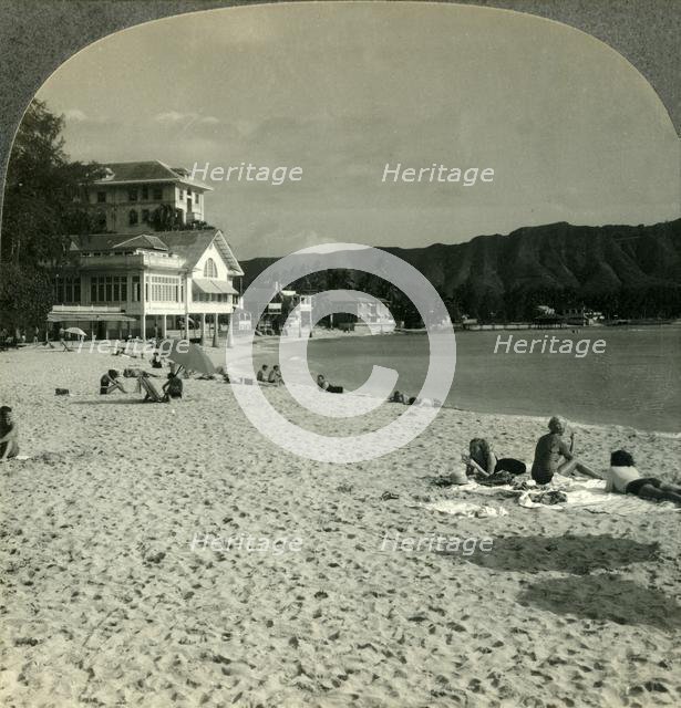 'On the Sands of Waikiki Beach, near Honolulu, Hawaii', c1930s. Creator: Unknown.