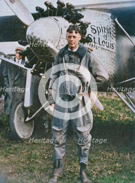 American aviator Charles Lindbergh and his plane, 'Spirit of St Louis', c1927 (c1937). Creator: Unknown.
