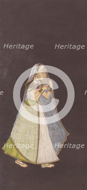 A Lady Walking at Night Holding an Oil Lamp, ca. 1725. Creator: Unknown.