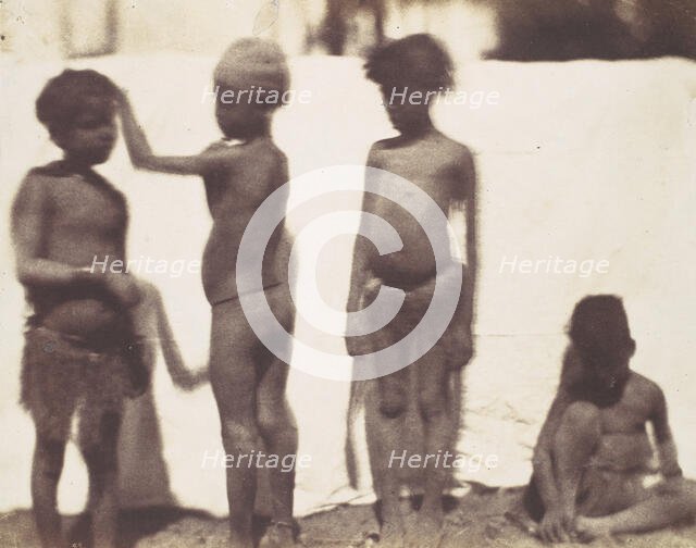 [Children from the Village of Kalabshah, Nubia], 1852. Creator: Ernest Benecke.
